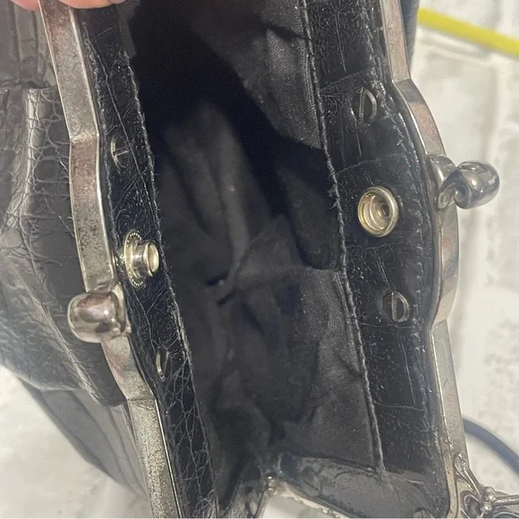 Brighton Black Croc-Embossed print Handbag Vintage 80’s. Shoulder crossbody USED - Picture 7 of 16